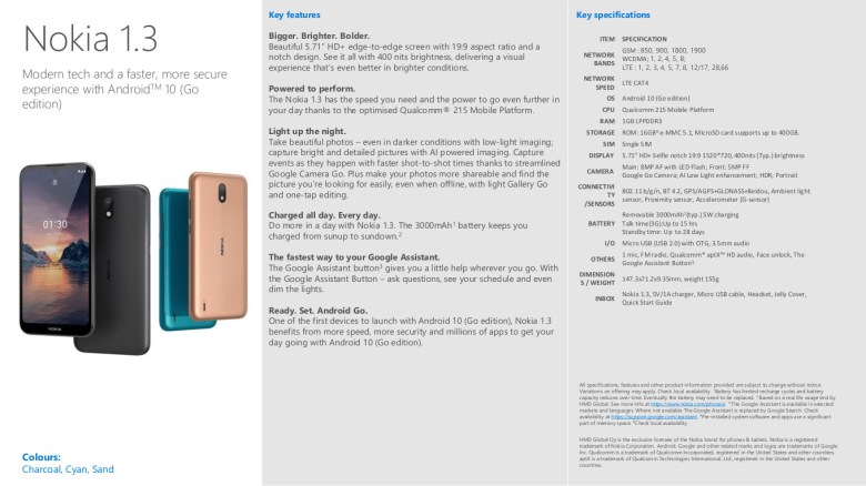 LATAM - HMD Global - Nokia 1.3 - Data Sheet