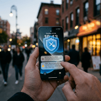 Smartphone screen showing security update and alert notifications on lock screen