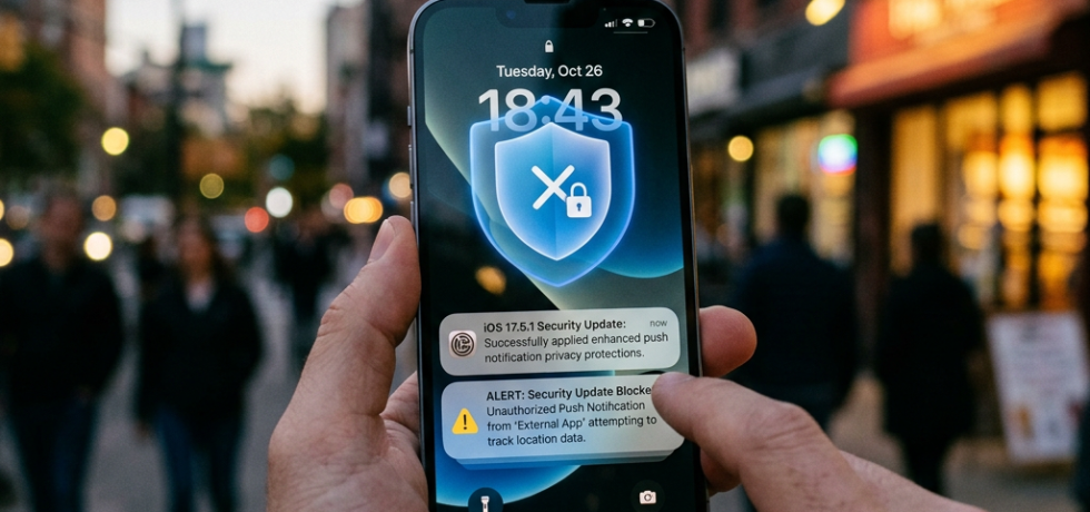 Smartphone screen showing security update and alert notifications on lock screen