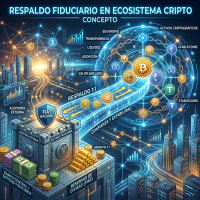 Diagram of fiat-backed crypto ecosystem with security, transparency, and stablecoins