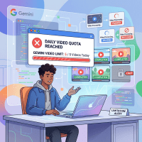 Alert showing daily video quota reached with 5 out of 5 videos processed on Gemini interface