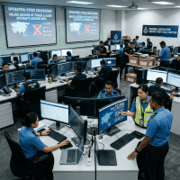 Team of cybersecurity officers working in an operations room to combat fraud and scam accounts across Asia